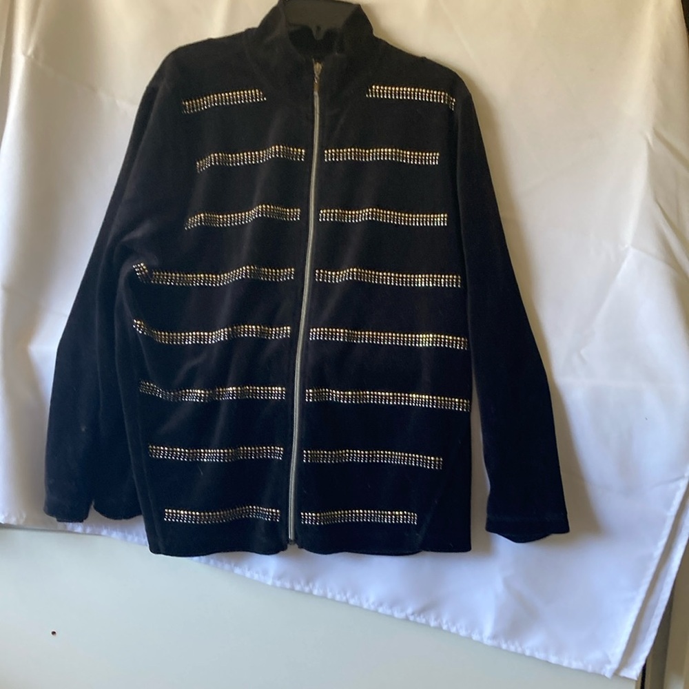 Small jewel embellished zip front warm up jacket by Onque size 1x